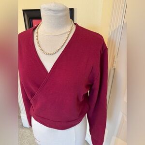 Fabletics burgundy red wraparound crop long sleeve cardigan size L